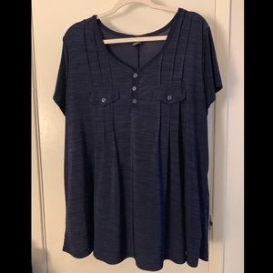Navy blue faux pockets shirt sleeve